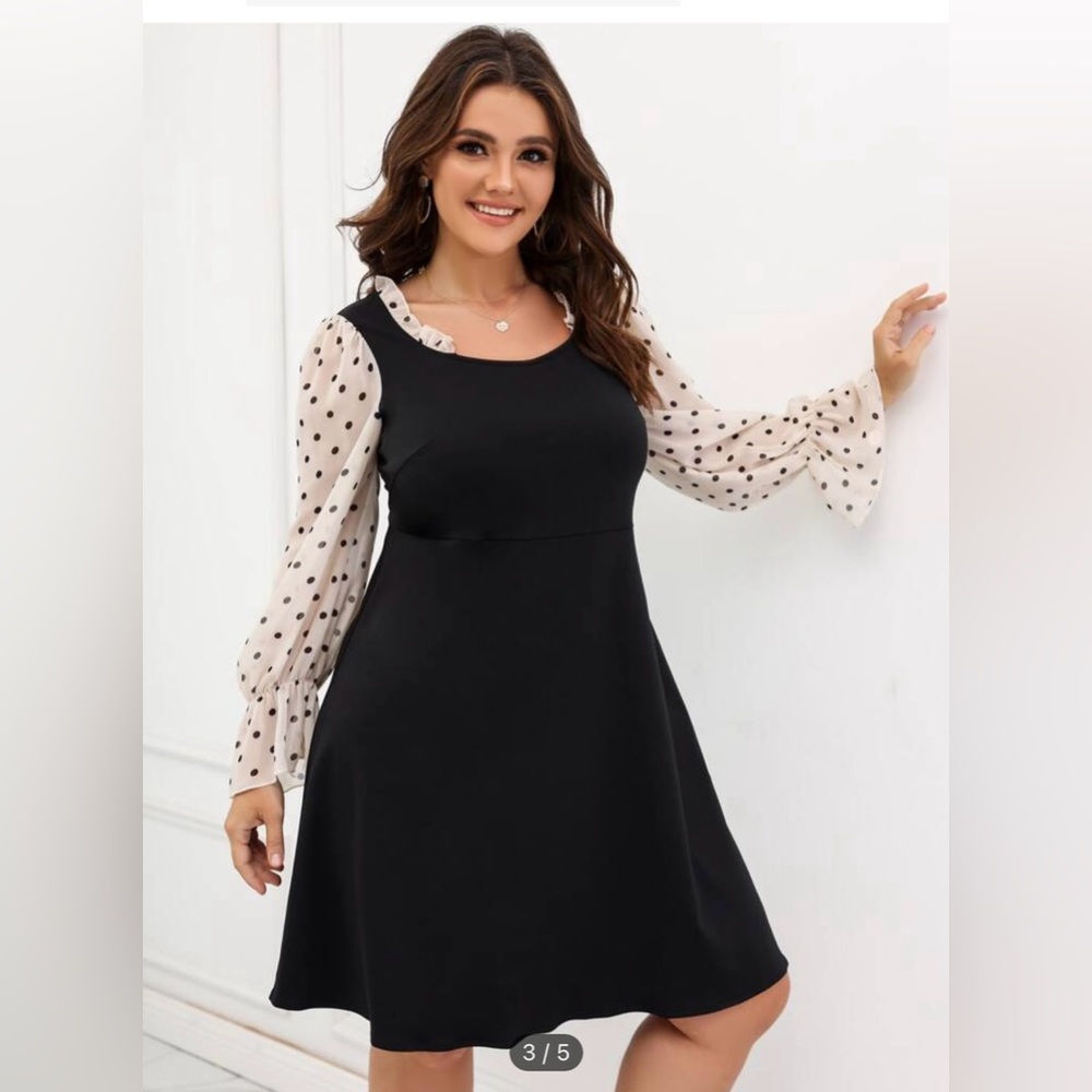 SHEIN Plus Polka Dot Flounce Sleeve A-line Dress 3X